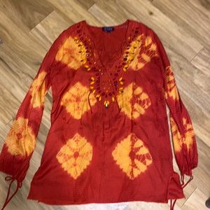 Hale Bob size Small tunic; bejeweled and lovely! Bust 18” Shoulder to hem 29”